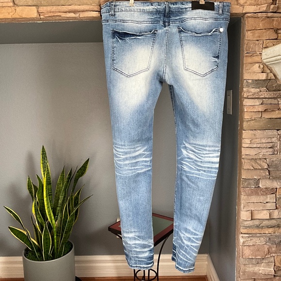 GFTD LA LONZO Men 40x32 Grunge Streetwear Skull Cross Alt Distressed Jeans Blue - Picture 5 of 12